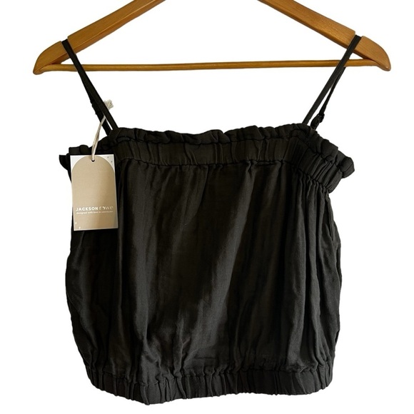 Jackson Rowe cotton cropped Banjo Tank in green elastic hems size XS NWT - Picture 3 of 12